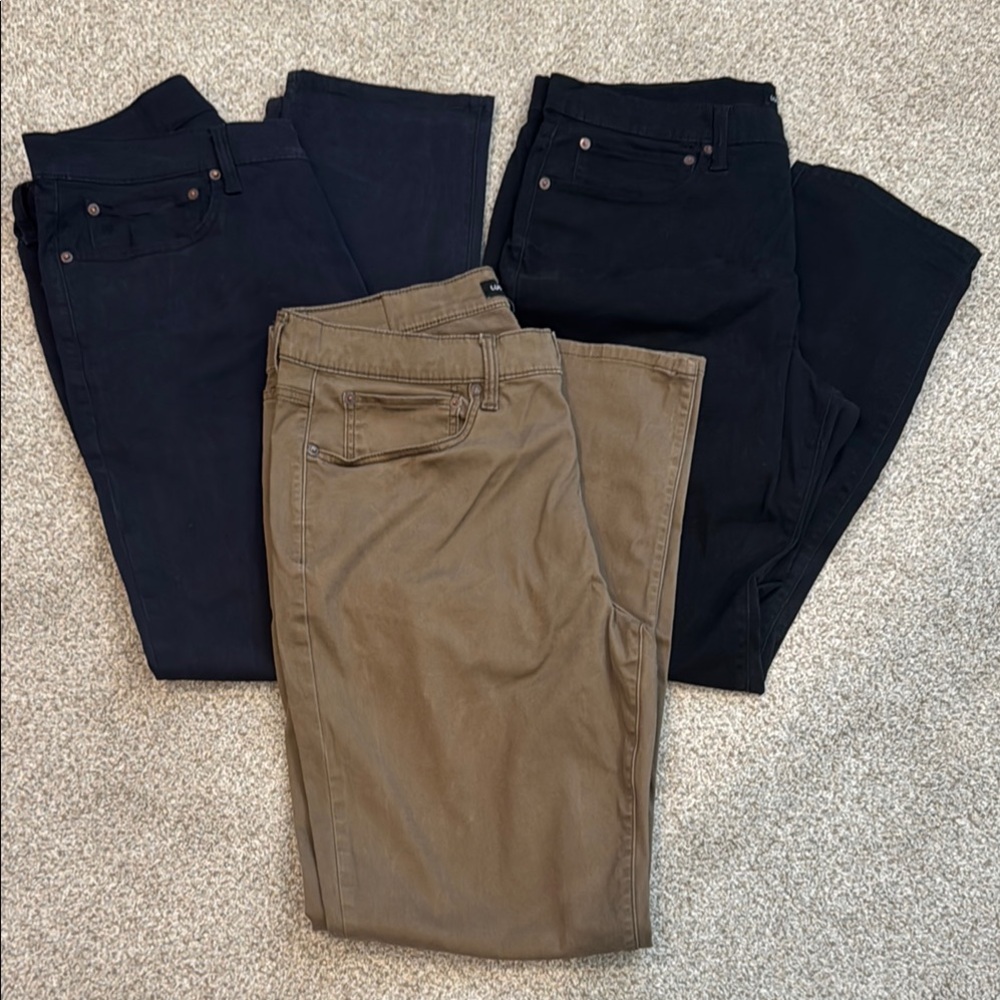 3 Lucky Brand 121 Slim Straight Pants (Set of 3) - Brown, Black, & Blue